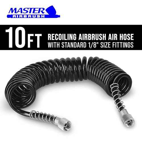 Master Airbrush Premium 10 Foot Recoiling Airbrush Hose - Standard 1/8" BSP Air Brush Hose Adapter Fitting Connectors on Both Ends
