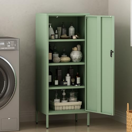 Green Metal Locker Cabinet with Lock, 4-Tier Storage, 49.2"H