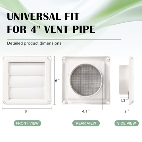 HOXHA 4-Inch White Dryer Vent Cover with Screen, Exterior Wall Hood