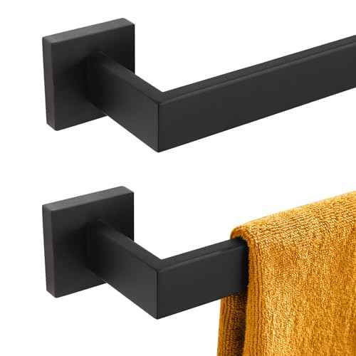 KOKOSIRI 24-Inch Single Towel Bar, Bathroom Kitchen Towel Holder, Wall Mounted SUS304 Stainless Steel Towel Rack 2 Pack, Matte Black, B4003BK-L24-P2