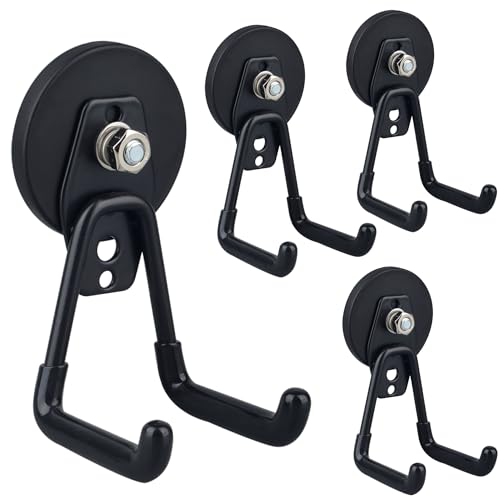 ULIBERMAGNET 2.59 Inch Magnetic Garage Hook 4 Pack - Heavy Duty Rubber Coated Hooks for Tools Garden Hose Pegboard