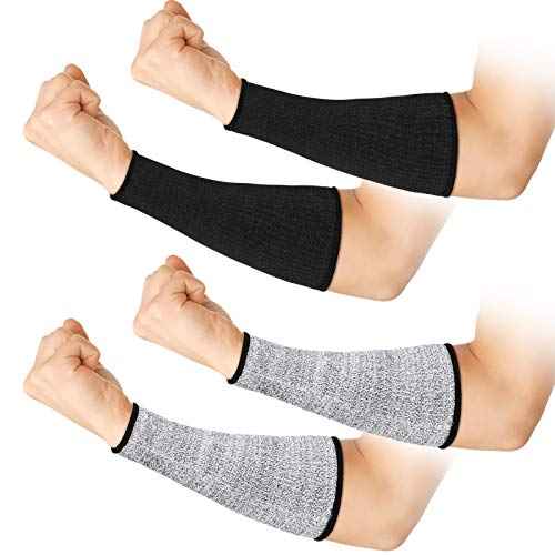 2 Pairs Cut Resistant Sleeve Arm Protection Level 5 Protection Safety Protective Sleeves Arm Protectors for Men Women(8.6 x 3.7 Inches,Black, Gray)