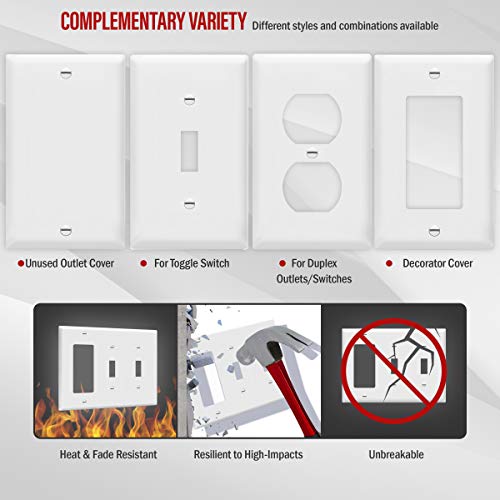 White ENERLITES 3-Gang Wall Plate with 2 Toggle & GFCI Outlets - Pack of 1