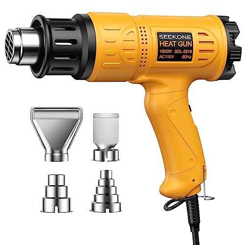 SEEKONE Heat Gun 1800W Hot Air Gun Variable Temperature Control for 2-Temp Settings 122¢µ~1202¢µ£¨50¡É- 650¡ɣ© with 4 Nozzels for Crafts, Vinyl Wrap, Shrink Tubing