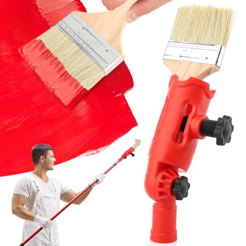 Multi-Angle Paint Brush Extender with Wooden Handle Paintbrush for High Ceiling Walls Corners Edges can Fixing On Standard Threaded Extension Rod fits Painting Roller Scraper (Color:Red)