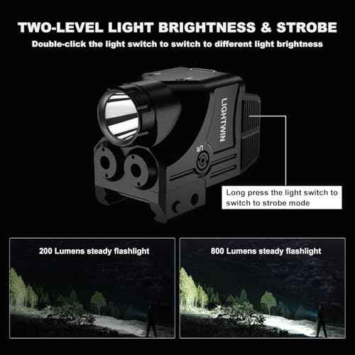 Red Blue Purple Laser Beams with 800 Lumens Flashlight for Pistols, 3 in 1 Laser Light Combo, Tactical USB Rechargeable Laser Sight, Strobe & Steady Flashlight for Picatinny Rail