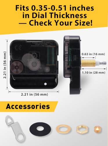 MakerTick High Torque Quartz Clock Movement Kit with 17.7" Black Hands for 0.35-0.51" Thick Dial