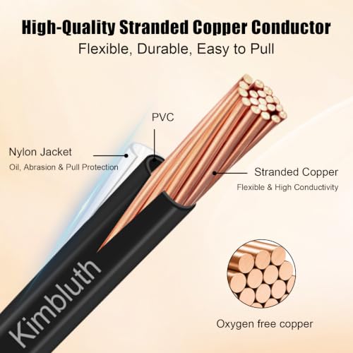 Kimbluth 6 Gauge 50 FT Stranded Copper THHN Electrical Wire Black
