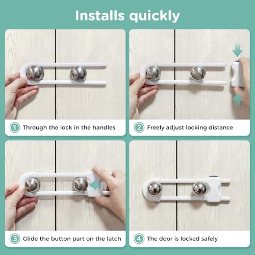 Skyla Homes Child Safety Sliding Cabinet Locks 6 Inch, 4 Pack - White
