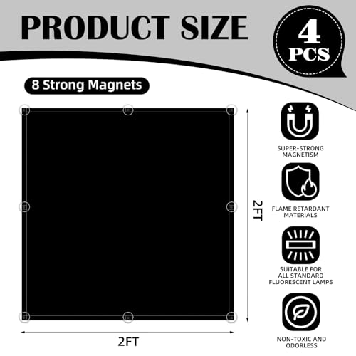 ANGSYLTH Black 4-Pack 2x2 Feet Fluorescent Ceiling Light Covers for Home & Office