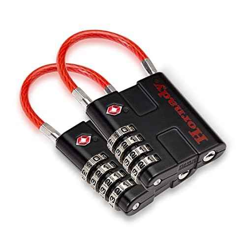 Hornady TSA Approved Cable PadLocks 2pk, 96022 - All Metal 4 Digit Combination Locks with a Flexible Wire Shackle, Inspection Indicator, & Easy to Read Dials -TSA Locks for Luggage, Backpack, Gun Case