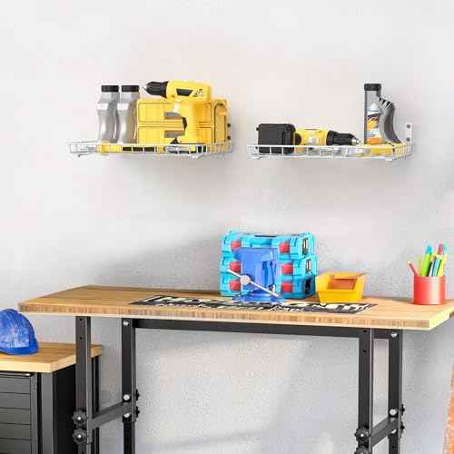 WALMANN Wall Shelves, 12 * 18 inch Wall-Mounted Storage Shelves for Garage, Closet, Laundry Room, Heavy Duty Wall Shelving, Holds Up to 60 lbs(Pack of 2, White)