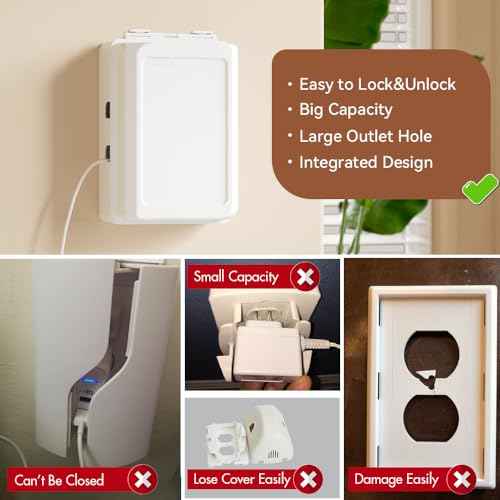 Mom's Choice Gold Awards Winner - EUDEMON 1 Pack Updated Baby Safety Electrical Outlet Cover Box Childproof Plug Cover - More Space for Large Plugs Easy to Install & Use (White)