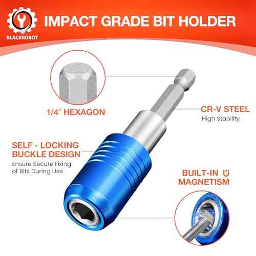 BLACKROBOT 2-Piece Magnetic Quick Change Impact Bit Holder, 2.5-Inch Drill Bit Extension for 1/4" Hex Drives, Ideal for Screwdriver Bits, Nuts, Drills and Socket Driver Adapters