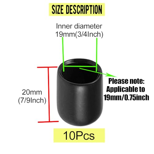 3/4 Inch Rubber Hole Plugs Vinyl End Caps for Metal Tubing & Fences - Black, 10 Pack
