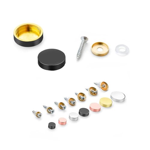 Wopanxye 20pack 16mm Mirror Screws Decorative Caps Chrome Cover Nails Brushed Stainless Steel for Furniture Fittings Glass Sign Boards Bath Plate Panels Wardrobes Tables, Mirror Fixings to Wall, Black
