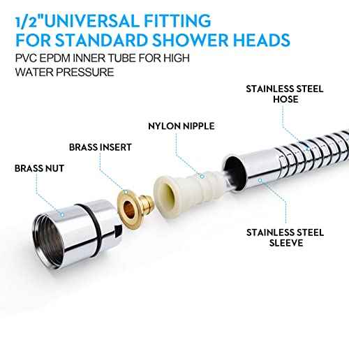Shower Hose, 79 Inches Extra Long Stainless Steel Handheld Shower Head Hose with Brass Insert and Nut - Durable and Flexible(Chrome)