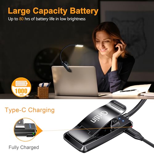 Gritin Rechargeable Book Light with 9 LED, Black, Reading Lamp, Dimmable & Portable