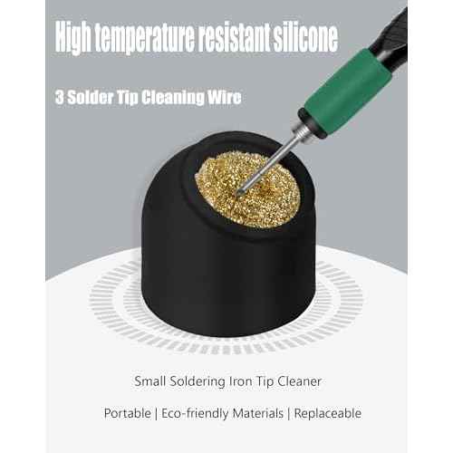 Kaisi Soldering Iron Tip Cleaner,Non-slip Silicone Holder Solder Brass Tip Cleaner Kit for Cleaning Soldering Stations,Soldering Irons Tips,With 3 solder sponge Brass Cleanr Balls (Black)