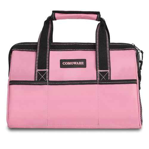 COMOWARE 13-Inch Tool Bag, Pink Soft Storage Bags with Inside Pockets, Wide Mouth Pink Tool Tote Bag