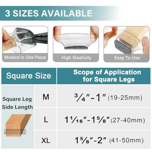 Ansible 24 Pcs Chair Leg Floor Protectors Square, Silicone Felt Furniture Leg Pads Caps Covers for Hardwood Floors (Fit:1-1/16" to 1-5/8")