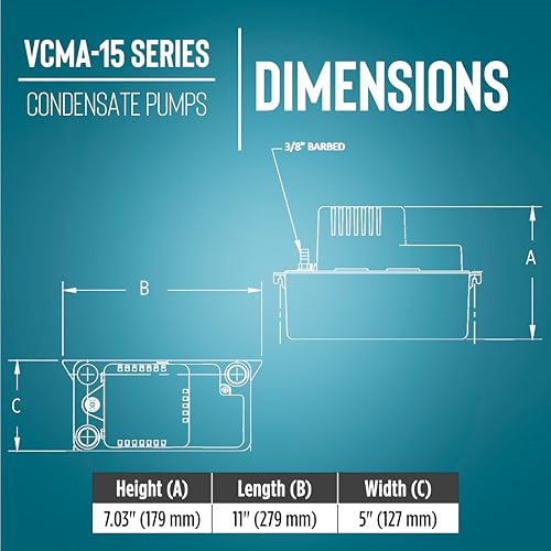 Little Giant VCMA-15ULST Condensate Pump with Overflow Switch & 20ft Tubing, 115V, 65 GPH