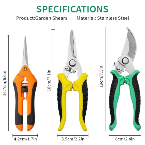 Drametic+ Multicolor Stainless Steel Gardening Pruning Shears 3 Pack