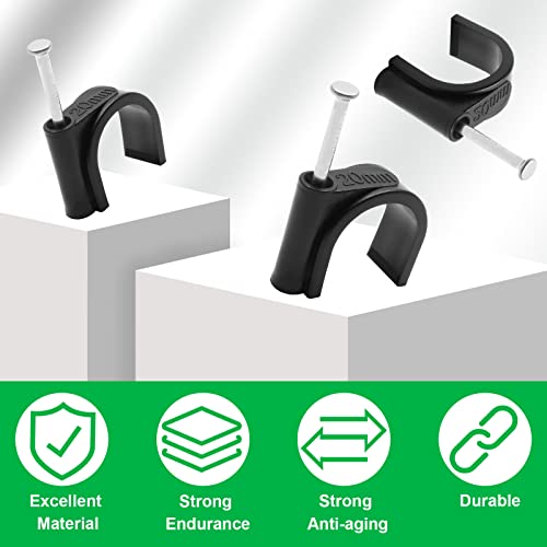 50pcs 3/4" / 20mm Half Clamp J-Hook with Nail, Nail in Cable Clips Ethernet Cable Nails Tacks Clips, Black