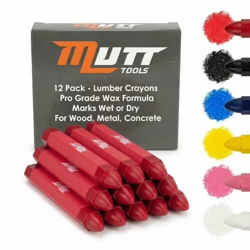 Red Lumber Crayons 12 Pack - Mutt Tools Construction Crayons, Hexagon Grip