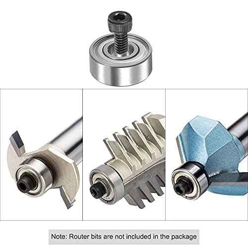 uxcell 12Pcs Bearing Accessory Kit 3/16" I.D. 1/2" OD Top Mounted Bearings for Router Bit (#5-40 x 1/4" Screws)