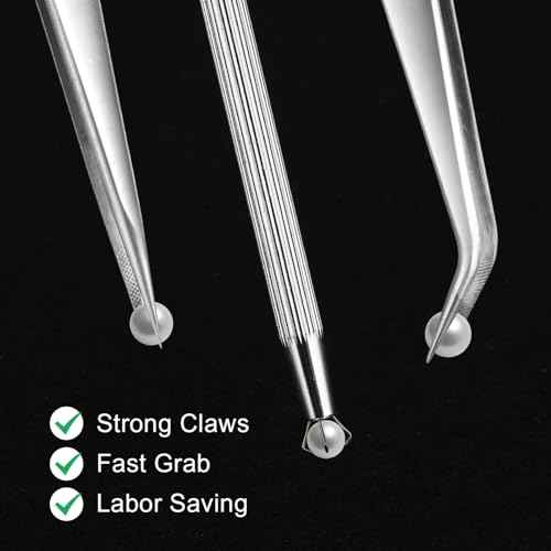 Bewudy 3Pcs Piercing Ball Grabber Tool Set, Diamond Tweezers Jewelers Holder Pick up Tool, Precision Stainless Steel Jewelry Locking Tweezers For Tiny Objects IC Chip Electronic Components