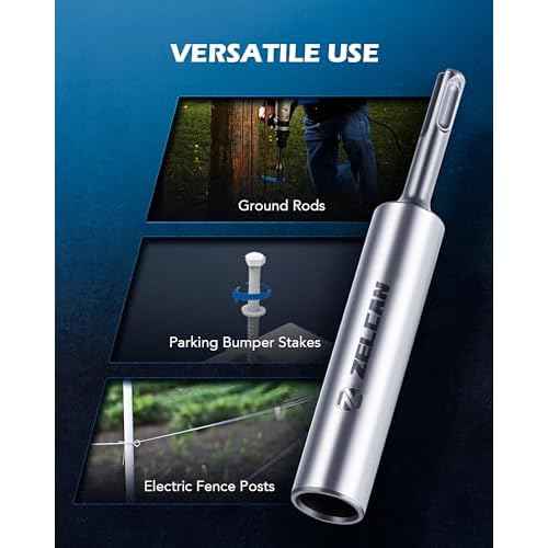 ZELCAN SDS Plus Ground Rod Driver, Heavy Duty Ground Rod Bit Driver for 5/8 Inch & 3/4 Inch Grounding Rods, Compatible with Bosch Dewalt Milwaukee Hilti and All SDS-Plus Rotary Hammer Drills