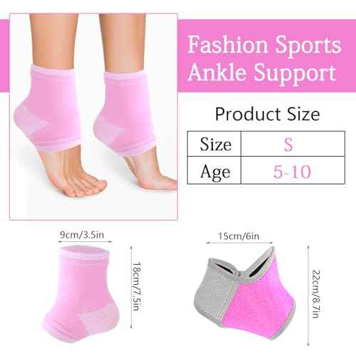 Prasacco 2 Pairs Kids Ankle Brace Set, Knitted Ankle Sleeve Sock Support Pink Ankle Support Elastic Kids Compression Socks Ankle Sleeve Breathable Compression Sleeves for Jogging Running Fitness