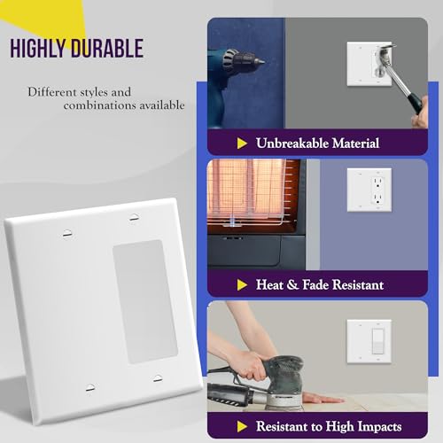 ENERLITES White 2-Gang Decorator Wall Plate - Standard Size, Pack of 1