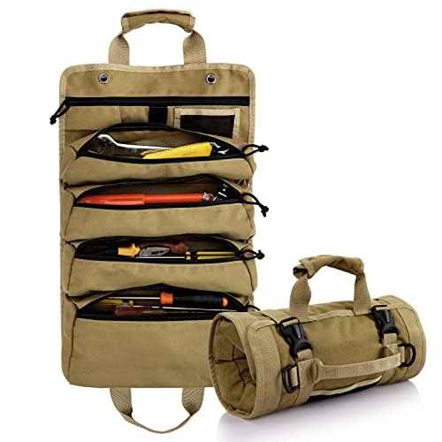 Roll Up Tool Bag, Koolertron 4 Zippers Water Resistant Wrench Tool Organizer, 900D Oxford Cloth Multi Pockets Storage for Mechanic/Electrician, Ideal Gift for Him, Khaki