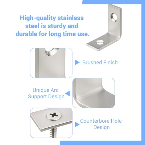 WellMade 1 Inch Stainless Steel L Brackets - 40 Pack Corner Shelf & Furniture Supports