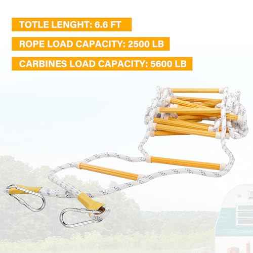 Emergency Fire Escape Ladder Flame Resistant Safety Extension Rope with 2 Hooks, 2 Story Homes Reusable Compact Portable External Ladder (2 M / 6.6 FT)