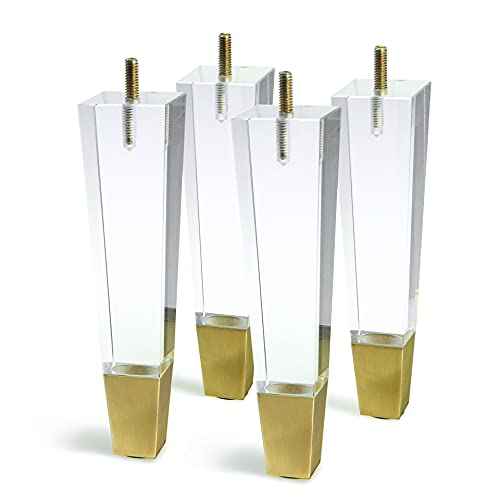JEREVER Acrylic Furniture Legs Replacement Cabinet Feet Modern Clear Decor DIY Legs Square Style Set of 4 (7.8inch Square)