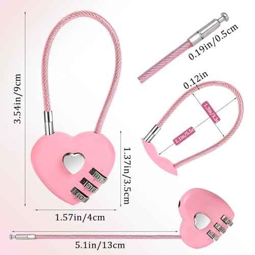 3 PCS 3 Digit Combination Padlock Heart Combination Locks Pink Code Lock with Steel Wire Rope Mini Luggage Locks Love Locker Lock Cute Combo Lock for Backpack Luggage Lockers Jewelry Boxes