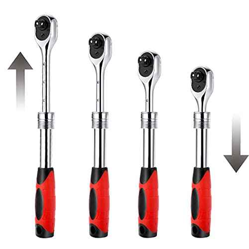 1/4" Square Socket Ratchet Wrench Telescopic Quick Release Ratchet Drive 72 Teeth Reversible Enlength Handle