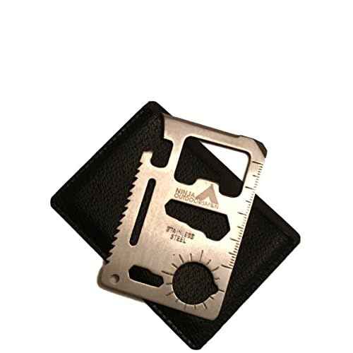 Ninja Outdoorsman 11 in 1 Stainless Steel Credit Card Pocket Sized Survival Multi-Functional Gadget Tool - Great Gift or Stocking Stuffer for Camping, Hiking or Emergency (Single, Silver)