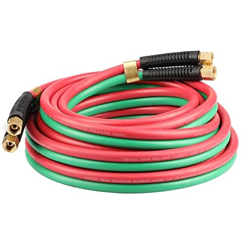 YOTOO Heavy Duty Oxygen Acetylene Hose, Torch Hose 1/4-Inch ¡¿ 25 Feet with 9/16"-18 B fittings Welding Cutting Twin Welding Hose£¬Grade R