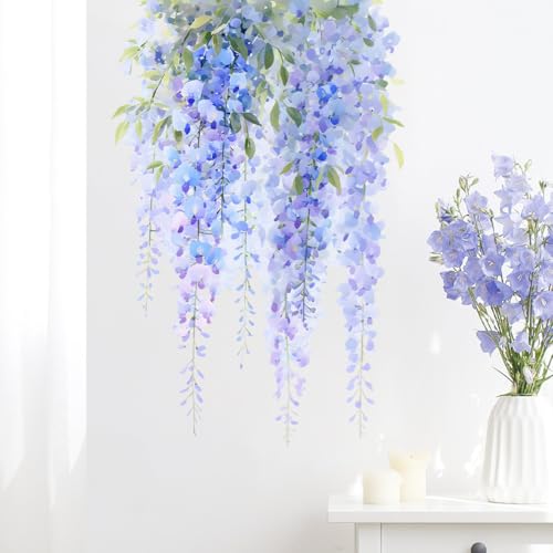 Watercolor Purple Wisteria Wall Decals Removable Flower Vinyl Stickers for Living Room Bedroom and Bathroom Botanical Decor Peel and Stick Wall Art