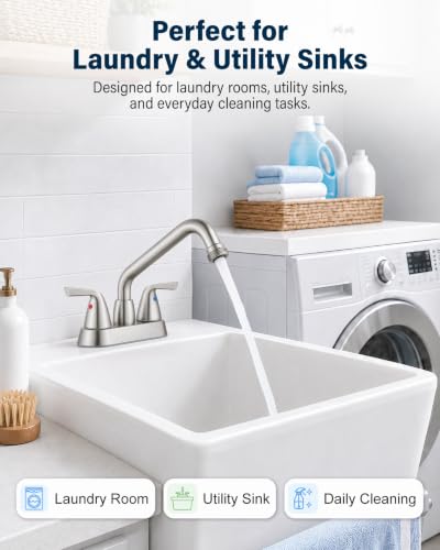 Aolemi Brushed Nickel Laundry Sink Faucet 3/4" NPT Threaded Spout, 360° Swivel, Dual Handle