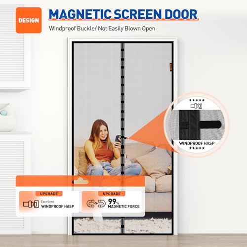 MAGZO Magnetic Screen Door 36x82 Inches Fit Gray Mesh Hands-Free Auto-Close