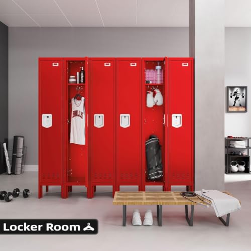 Red Metal Locker Cabinet 66-Inch One-Door Storage for Office, School, Gym