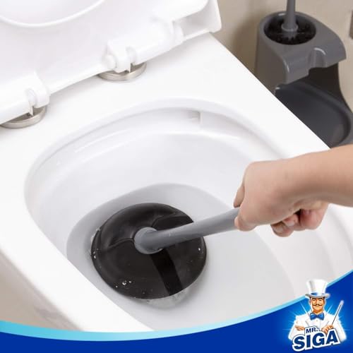 MR.SIGA Toilet Plunger & Brush Set 6.3 x 8.2 x 18.1 Inch Gray - 2 Pack, Space-Saving Bathroom Cleaning Kit