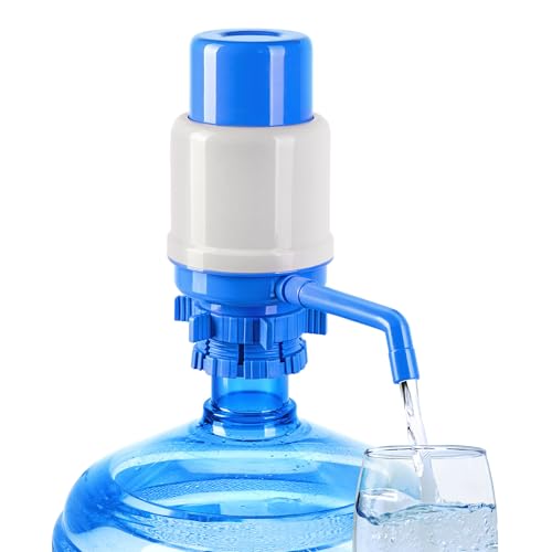 Blue Manual Water Pump for 5 Gallon Jugs - Non-Electric Hand Dispenser with Adjustable Tubes & BPA-Free Components
