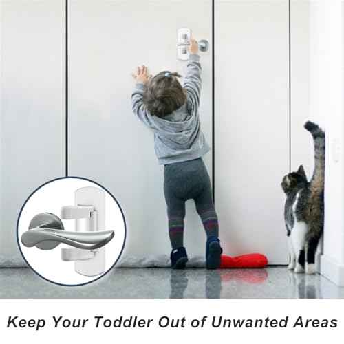 Matenf Childproof Door Lever Lock (2 Pack) Prevents Toddlers Pets From Opening Doors, Door Handle Lock for Babyproofing, Durable Safe ABS Material Strong Adhesive, No Drill Tool Needed Easy to Install