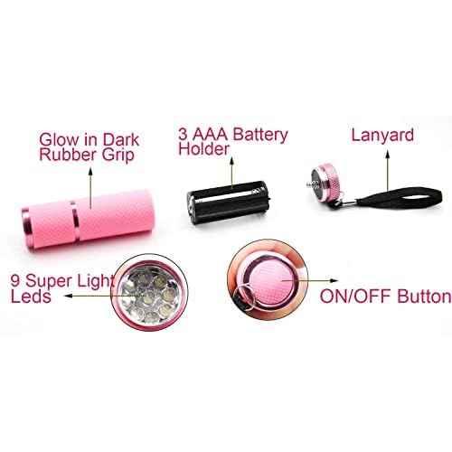 4 Pack Mini Flashlights, 9 LED Glow-in-The-Dark Aluminum Lights with Straps ? Perfect for Camping, Hiking, and Emergency